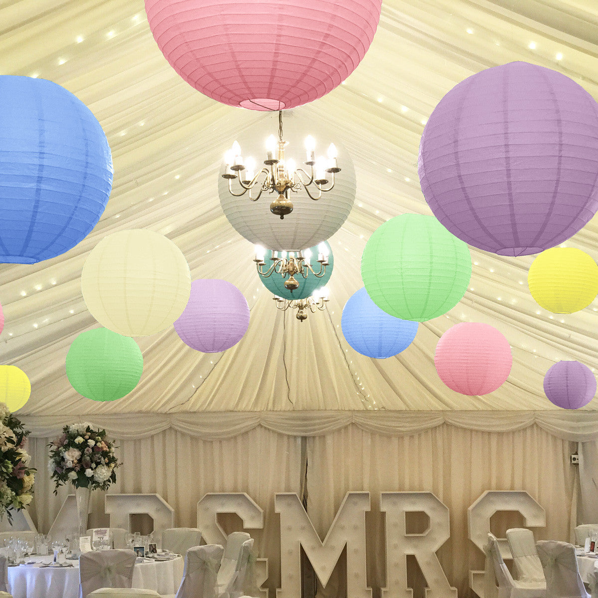 Pastel Paper Hanging Lanterns for decorating weddings and parties