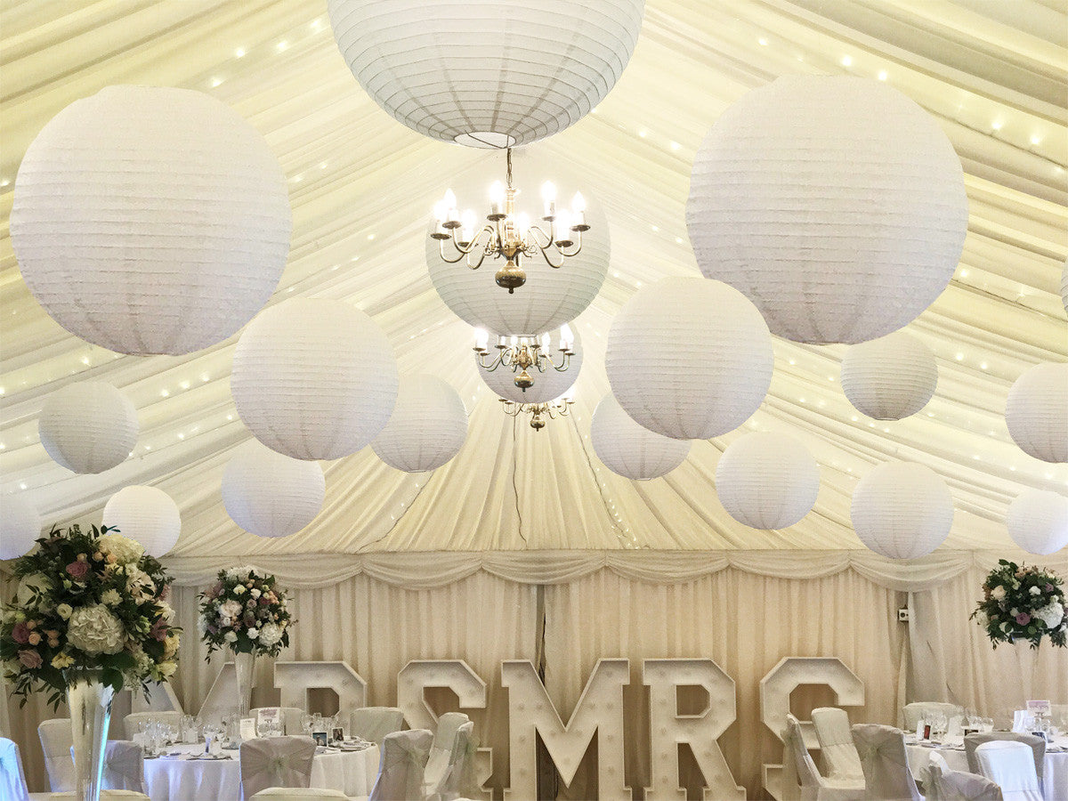 White Hanging Paper Lantern Pack for decorating Weddings