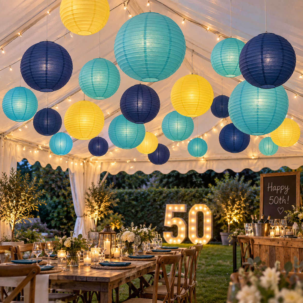Marine, Turquoise & Lemon Paper Lantern Pack