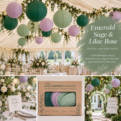 Emerald, Sage and Lilac Rose Paper Lantern Pack