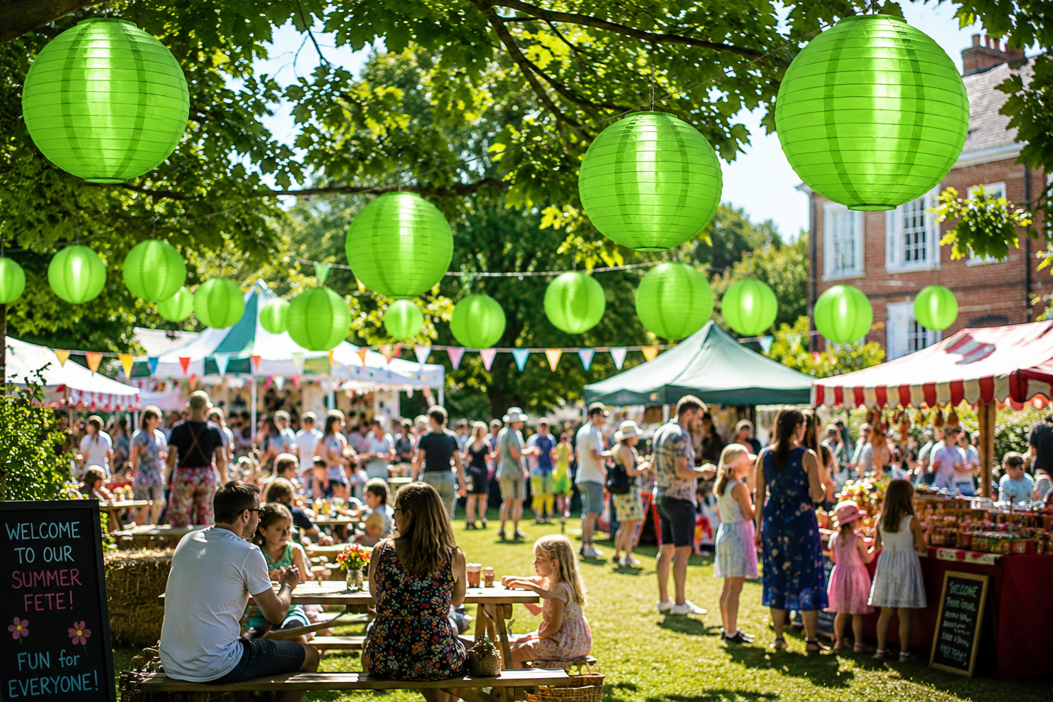 16-inch and 20-inch Lime Green Nylon lanterns at a summer fete.